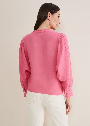 Phase Eight Raelynn Tie Front Linen Shirts Pink Canada | LNPGFX-095